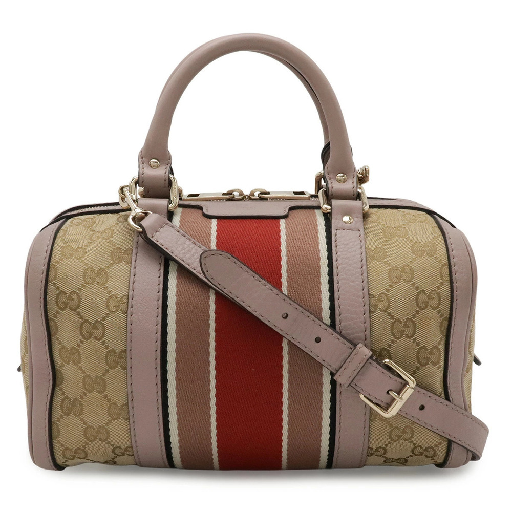 Gucci GG Canvas Sherry Shoulder Bag Boston Bag Leather Beige Cream Pink Red
